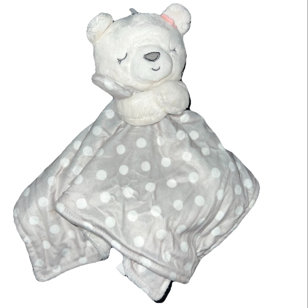 Just One You Carters Baby Lovey Plush Teddy Bear Gray White Polka Dot Blanket